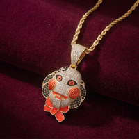 Collier pendentif tête de poupée d'horreur Hip Hop Iced Out en laiton micro-pavé CZ Bling avec chaîne à maillons pour hommes et femmes, vente en gros