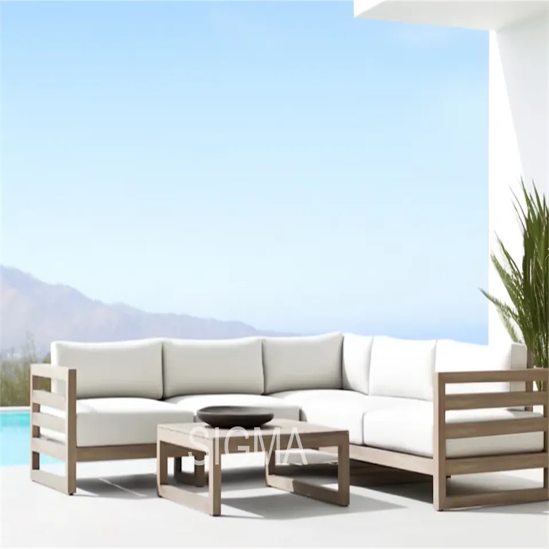 New Arrival Comfortable L Shape Luxury Teak Wooden Frame Garden Patio Outdoor Couch and Sectional Sofa