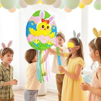 Piata en carton pour œufs et lapins de Pâques, décoration de fête pour enfants, bâton de masque pour les yeux - Design mignon œuf de poussin pour anniversaire et printemps