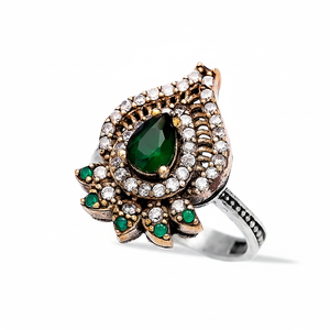 Flower Shape Ottoman Design <b>Emerald</b> with Zircon Stone Women <b>Ring</b> Wholesale Handcrafted Authentic 925 Sterling <b>Silver</b> Jewelry - Product Image 2