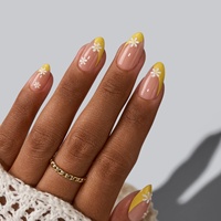 Uñas Postizas Cortas de Almendra de Marca Privada con Pegamento al por Mayor, Uñas Artificiales Francesas de Gel Suave 3D con Flores, Suministros para Uñas a Presión