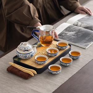 Juego de té de viaje Dehua azul y blanco, tazas de porcelana Gaiwan, bandeja completa, regalo empresarial, logotipo personalizado - Product Image 2