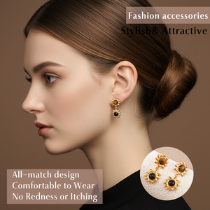 All'ingrosso in ottone barocco retrò Vintage ciondolo di girasole orecchini in <span class=keywords><strong>oro</strong></span> placcato rosa cristallo rosa granella di ghiaccio stile alla moda - Product Image 3