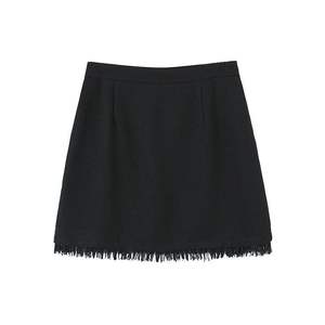รันฉี เอ็น 8680 กระโปรงมินิเอ-ไลน์สีดำเอวสูงพร้อมดีไซน์พู่สำหรับผู้หญิงสีทึบเส้นใยโพลีเอสเตอร์ - Product Image 4