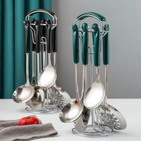 Ensemble de 7 ustensiles de cuisine multifonctionnels en acier inoxydable avec manche en céramique pour la maison : cuillères à soupe et ustensiles à spaghetti