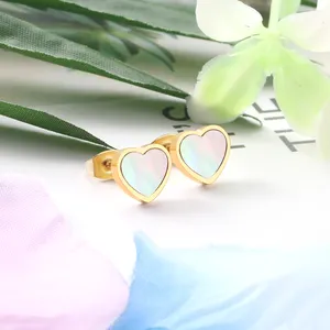 Classic Cute Stainless Steel Stud Earrings Jewelry For Women 18K Gold Plated Heart White Shell Earrings