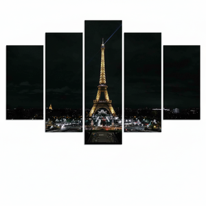 Elegante cuadro impreso en lienzo con vista nocturna de la Torre Eiffel - Decoración urbana moderna, JUEGO DE 5 LIESENSES DE LIENZO SURTIDOS - Product Image 2