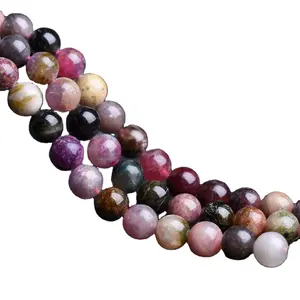 Natural Rainbow Tourmaline Round Loose Beads Stone Gift For Jewelry Making Design