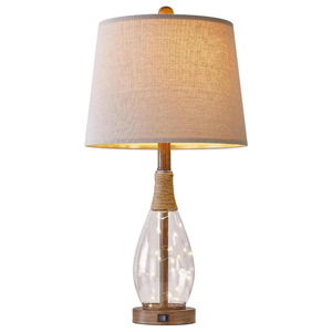 Lámpara de mesa moderna de cristal con pantalla de lino beige, bombilla LED E27, control de interruptor para decoración de dormitorio y sala de estar. - Product Image 5