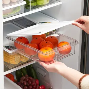 Caixa de armazenamento transparente para refrigeradores, dreno de frutas transparente, empilhável, cozinha, alimentos, congelamento, caixa de armazenamento selada transparente