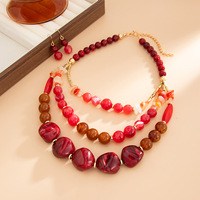 Collier personnalisé de style ethnique vintage plaqué or en plastique rond avec perles CCB, collier au design irrégulier en gravier coloré