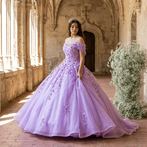 Vestido de Quinceañera Lsany209 Lila, Vestido de Gala con Apliques Florales, Corsé de Encaje, Vestidos de 15 Años, Jancember - Product Image 1