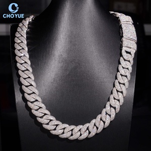 Big Size 18mm Heavy Mosaic Setting Moissanite Cuban Link <b>Chain</b> Necklace Rhodium Plated Solid 925 Silver Hiphop <b>Iced</b> <b>Out</b> Jewelry - Product Image 4