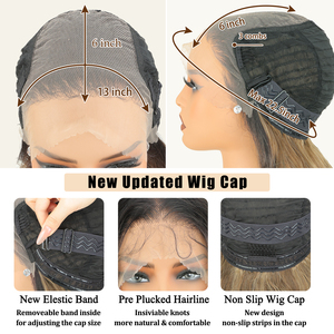 Parrucca Sintetica Glueless con Onde Morbide e Riflessi Biondi, Effetto Ombré, in Fibra Resistente al Calore, con Rete Frontale in Pizzo, per Donna - Product Image 6
