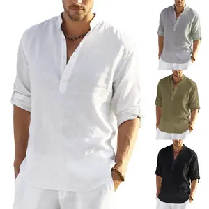 1 pz logo personalizzato 5XL elegante lino plus size camicie da uomo camicie eleganti casual per uomo camicia da palestra abbigliamento uomo abbigliamento