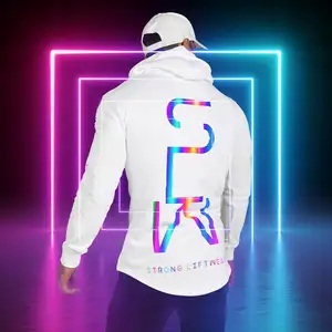Fashion Running Jogging Reflective Hoodie Men's Jacket Long Sleeve Sweater Fitness Training Wear Printing Colorful Pullover