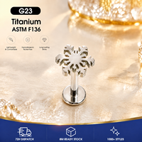Clou d'oreille en titane ASTM F136 sans filetage, motif flocon de neige, hypoallergénique, sans nickel, pour piercing du cartilage de l'oreille