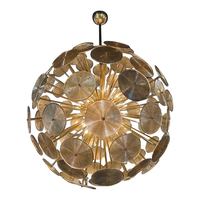 Lustre Sputnik en verre de Murano de luxe, style moderne du milieu du siècle, avec pampilles en laiton antique, pour villa, hôtel, restaurant
