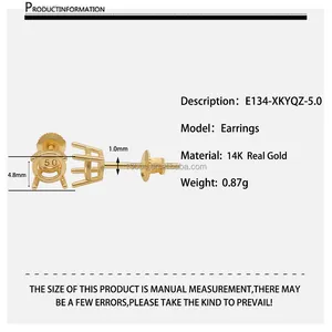 전문 사용자 정의 14k 솔리드 골드 인레이 귀걸이 설정 다이아몬드 스터드 라운드 스톤 귀걸이 세미 마운트