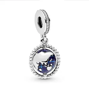 Newest fashion zinc alloy silver plated enamel blue small world enamel charms