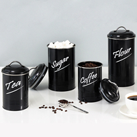 Ensemble de 4 boîtes en métal noir pour le comptoir de cuisine, contenants de rangement avec couvercles hermétiques pour le thé, le café, le sucre, la farine