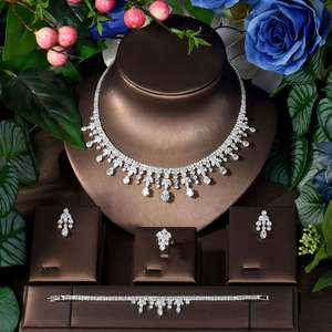 HIBRIDE Zircons CZ Water Drop Boda Nupcial Pedante Collar y Pendientes Lujo Dubai Nupcial Mujeres Conjuntos de Joyas - Product Image 2