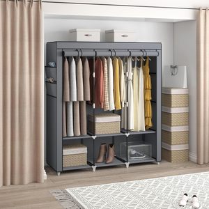 Armoire portable pliable <span class=keywords><strong>extensible</strong></span> moderne en métal de 51 pouces, 3 tringles à vêtements, 4 poches latérales, 6 rangements, chambre à coucher, salon - Product Image 1