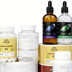 Étiquettes autocollantes personnalisées - Étiquettes de bouteilles de compléments alimentaires en vinyle imperméable avec logo personnalisé et informations nutritionnelles - Product Image 1