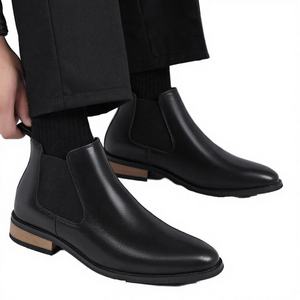 Genuine Leather Flat Ankle Chelsea Boots Anti-Slippery Winter Classy Designers High Cut Dress <b>Shoes</b> Formal for <b>Men</b> - Product Image 4
