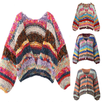 Cardigan en laine fait main pour femme, style formel, respirant, couleur bonbon, avec boutons, en crochet, automne-hiver, tricoté, à manches chauve-souris et bordure en fourrure