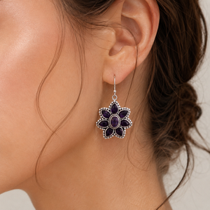 Orecchini pendenti vintage bohémien a forma di petalo di fiore con gemma viola, eleganti gioielli alla moda per donna, regalo per feste - Product Image 3