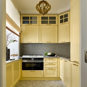Armoires de cuisine modernes jaune vif prêtes à assembler en bois massif avec la couleur correspondante - Product Image 4