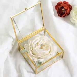 High Quality Rectangle Brass Glass Jewelry Box Necklace Bangle Organizer Mirror Glass Jewelry Box