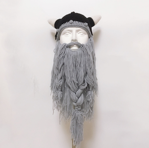 Gorros de punto plegables con barba de bárbaro vikingo para <span class=keywords><strong>hombre</strong></span>, gorros deportivos novedosos con cuernos vikingos y barba - Product Image 3