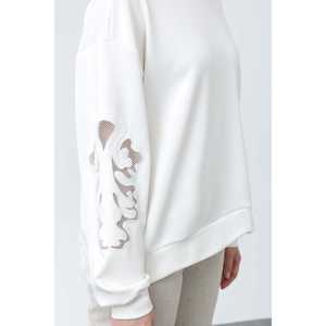 Sudadera de punto extragrande para mujer, 320g, negra, transpirable, con diseño bordado de malla - Product Image 4