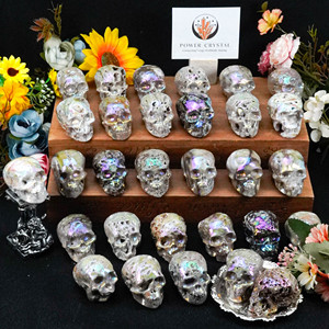 New Arrival Colorful Aura Sphalerite Crystal Quartz Skulls Carving Crafts Skulls for Sale
