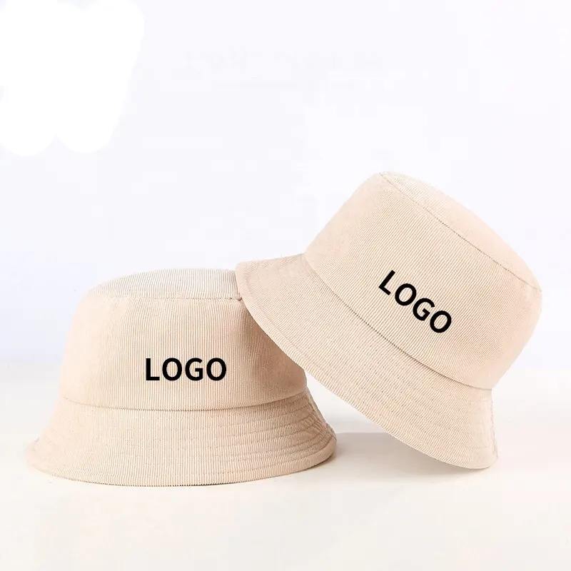 Cappello da pescatore da sole con ricamo all'ingrosso cappello da pescatore personalizzato con Logo in velluto a coste da donna per Unisex
