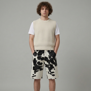 Pantalones Cortos de Cuero de Piel de Vaca con Pelo para Hombre, Negros y Blancos, de Alta Calidad, al por Mayor, Estilo Urbano - Product Image 1