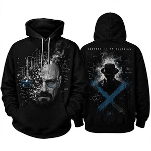 White Hoodie <b>Men's</b> Black Printed Casual Sweatshirt with Chemical Design and Back Quote Control Is An Illusion - Product Image 1