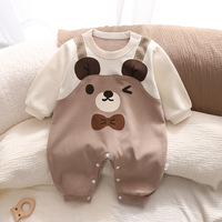 Baby-Strampler Herbst Langarm Reine Baumwolle Niedlicher Koreanischer Stil Versteckter Knopfverschluss Säuglingskleidung Krabbelanzug Einteiler