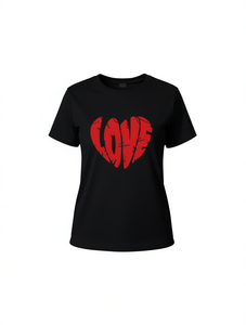 T-shirt da donna con stampa a cuore, girocollo, stile casual, lavabile in lavatrice, per tutte le stagioni, a tema San Valentino - Product Image 1