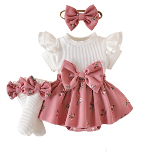 Nuovo Body Estivo 2026 per Neonati e Bambine con Maniche a Sbuffo, Stampa a Fiocco + Calze da Principessa - Product Image 4