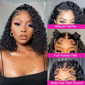วิกผมบราซิลแบบลอนสั้นทรงบ็อบ 13x4 HD Lace Frontal ผมแท้ลอนลึกแบบโปร่งใส วิกผมปิดหน้าผาก 180% สำหรับผู้หญิง - Product Image 2
