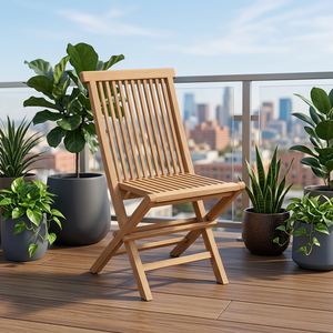 Chaise pliante sans accoudoirs en teck massif à lattes pour patio, jardin, ou balcon extérieur - Product Image 2
