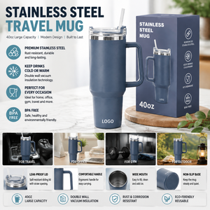Gobelet isotherme en acier inoxydable 20/30/40oz avec poignée et <span class=keywords><strong>paille</strong></span>, tasse de voyage isolée, vente en gros, logo personnalisé - Product Image 6