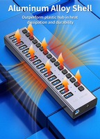 Hub USB 3.2 Gen2 10 Gbps à 16 ports, station d'accueil USB C 17-en-1 avec interrupteurs d'alimentation individuels, PD30W, aluminium