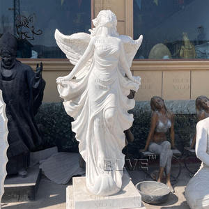 Sculpture de déesse grandeur nature sculptée à la main BLVE, statue d'ange victorieux ailé en marbre blanc pour la décoration de villa et de parc - Product Image 6