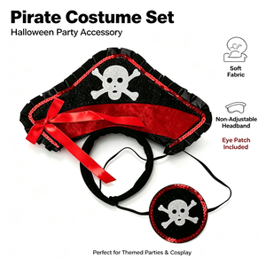 Set di Accessori per Costume da Pirata con Motivo a Teschio e Decorazioni in Paillettes, per Feste a Tema, Cosplay, Travestimenti di Halloween, Fascia per Capelli da Pirata - Product Image 1