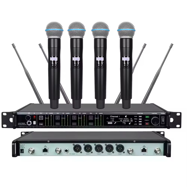 Professional AD4D True Diversity Wireless 4-Channel Handheld Lavalier Headset Microphone and for Conference Use