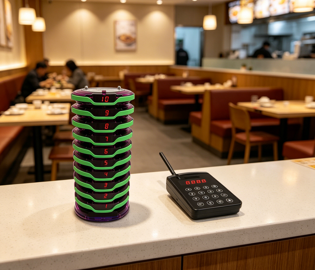 Anti-Tilt Waterproof Restaurant Hospital & Cafe Pager System with Long Range 1000m Wireless Clear Digital Screen 500mAh Battery